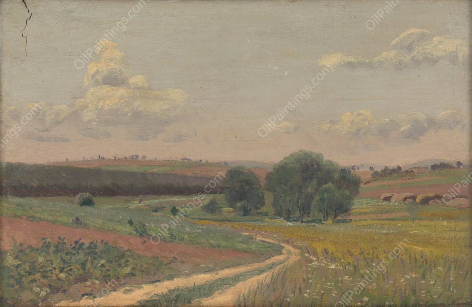 Landscape with a dirt road  by Ferdinand Katona - Hand-Painted Oil Painting Reproduction