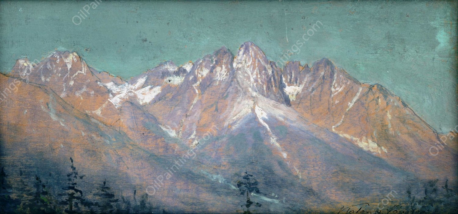 View of the High Tatras  by Ferdinand Katona - Hand-Painted Oil Painting Reproduction