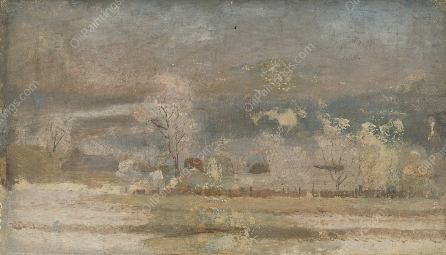 Winter Landscape  by Ferdinand Katona - Hand-Painted Oil Painting Reproduction