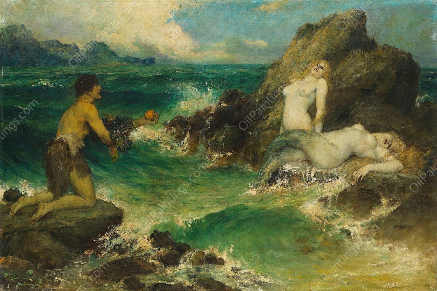 Meerjungfrauen  by Ferdinand Leeke - Hand-Painted Oil Painting Reproduction