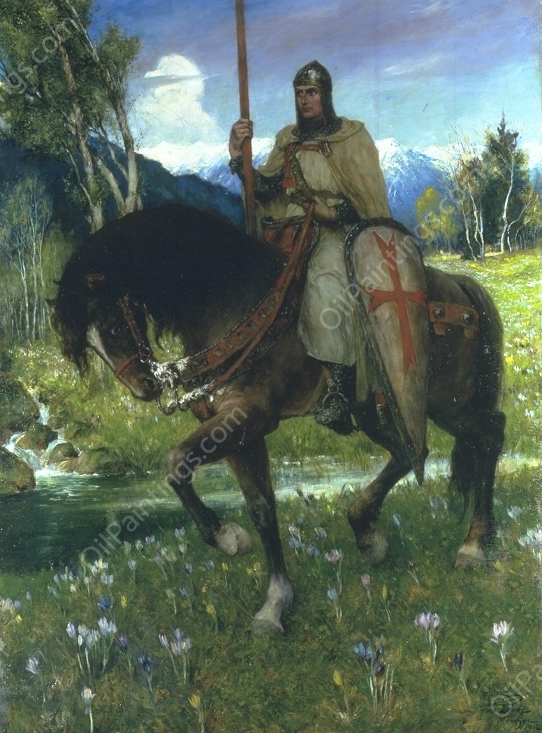 Parsifal in Quest of the Holy Grail by Ferdinand Leeke - Hand-Painted Oil Painting Reproduction