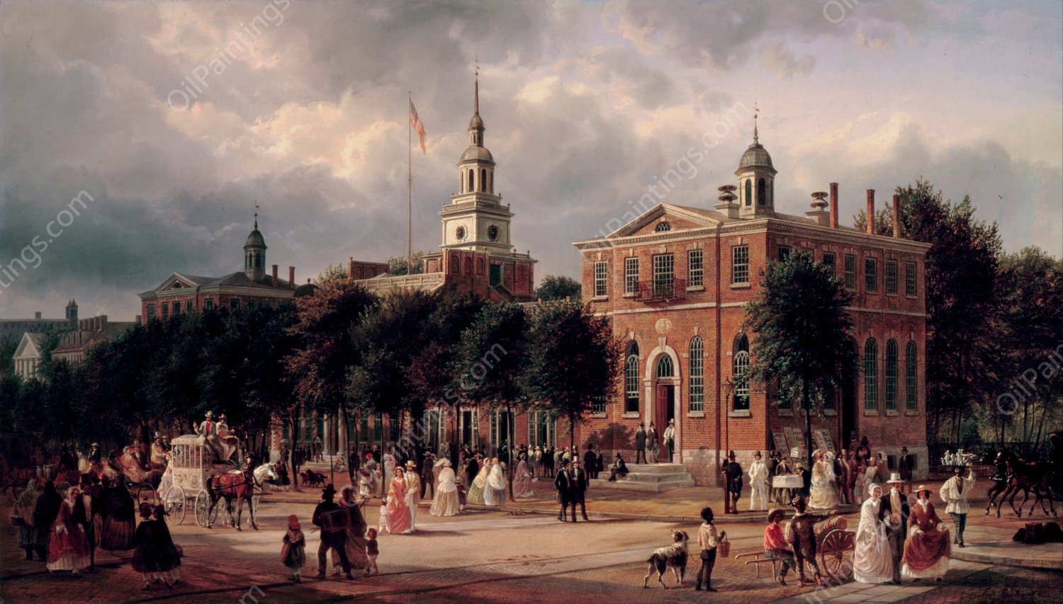 Independence Hall in Philadelphia by Ferdinand Richardt - Hand-Painted Oil Painting Reproduction