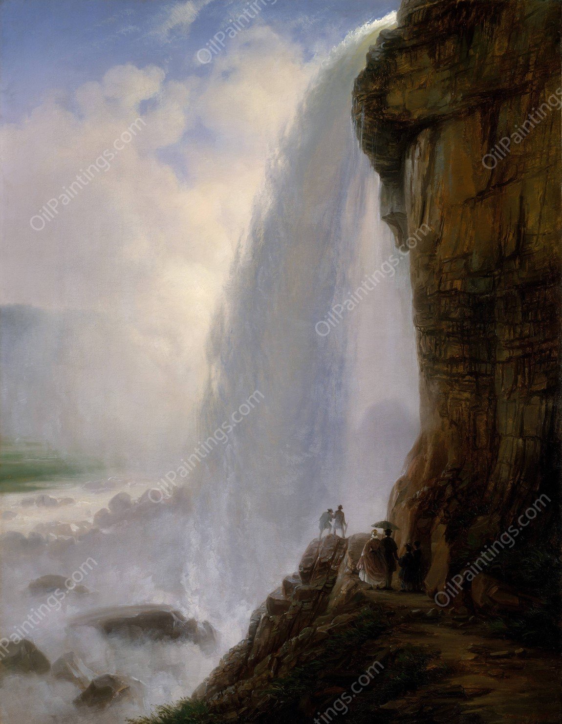Underneath Niagara Falls  by Ferdinand Richardt - Hand-Painted Oil Painting Reproduction