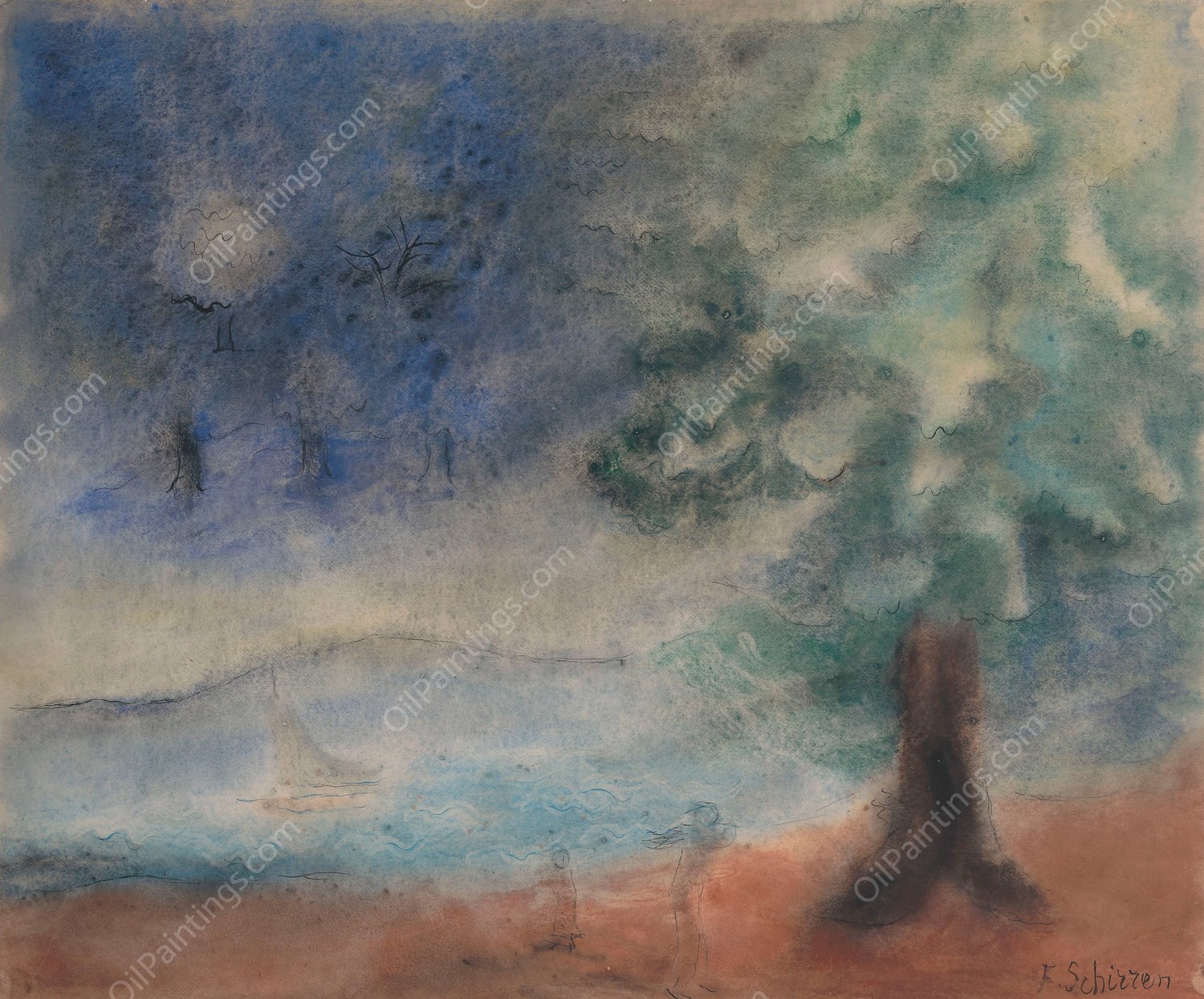 Landscape by Ferdinand Schirren - Hand-Painted Oil Painting Reproduction