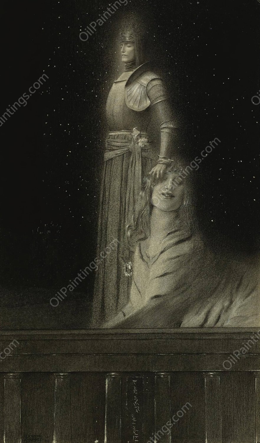 Avec Verhaeren. Un Ange  by Fernand Khnopff - Hand-Painted Oil Painting Reproduction