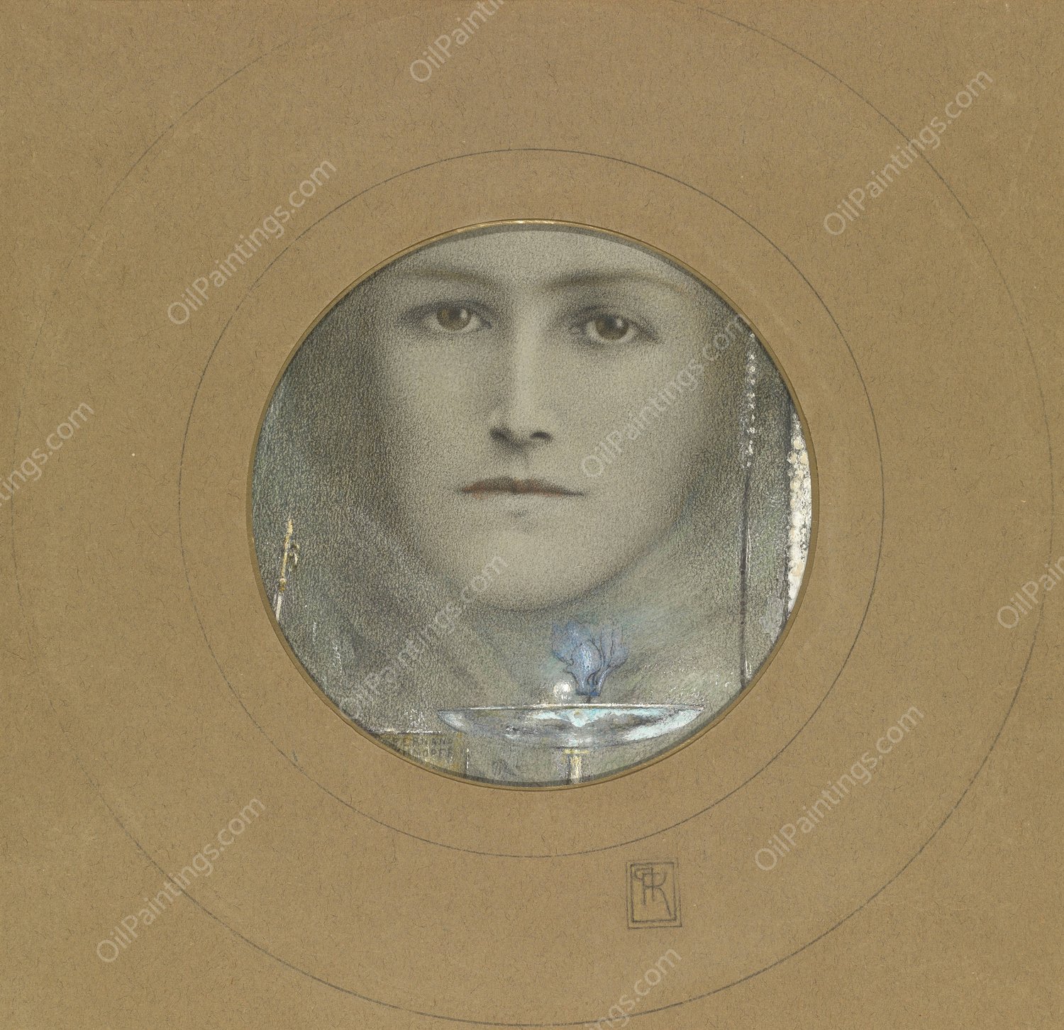 Bruine ogen en een blauwe bloem  by Fernand Khnopff - Hand-Painted Oil Painting Reproduction