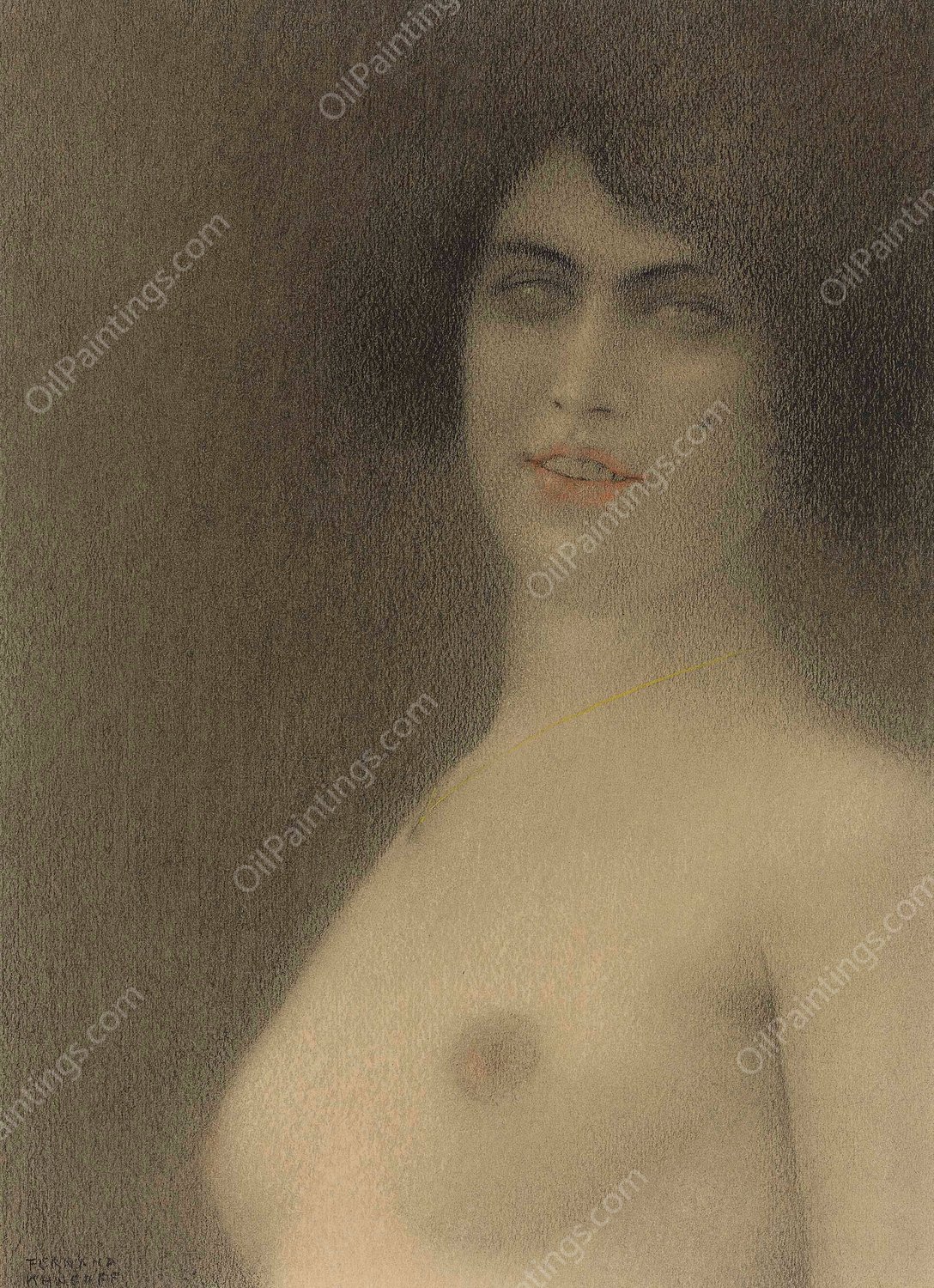 Des cheveux noirs  by Fernand Khnopff - Hand-Painted Oil Painting Reproduction