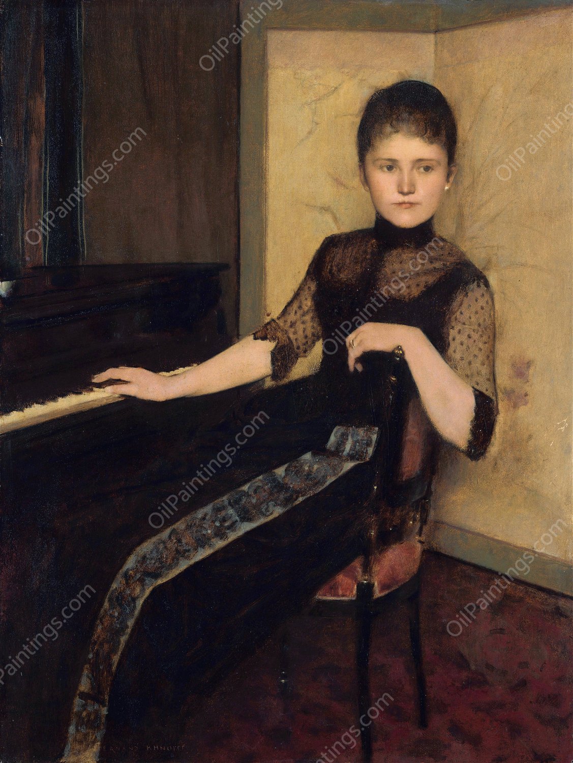 Portrait of Jonkvrouwe Maria Francisca Louisa Dommer van Poldersveldt  by Fernand Khnopff - Hand-Painted Oil Painting Reproduction