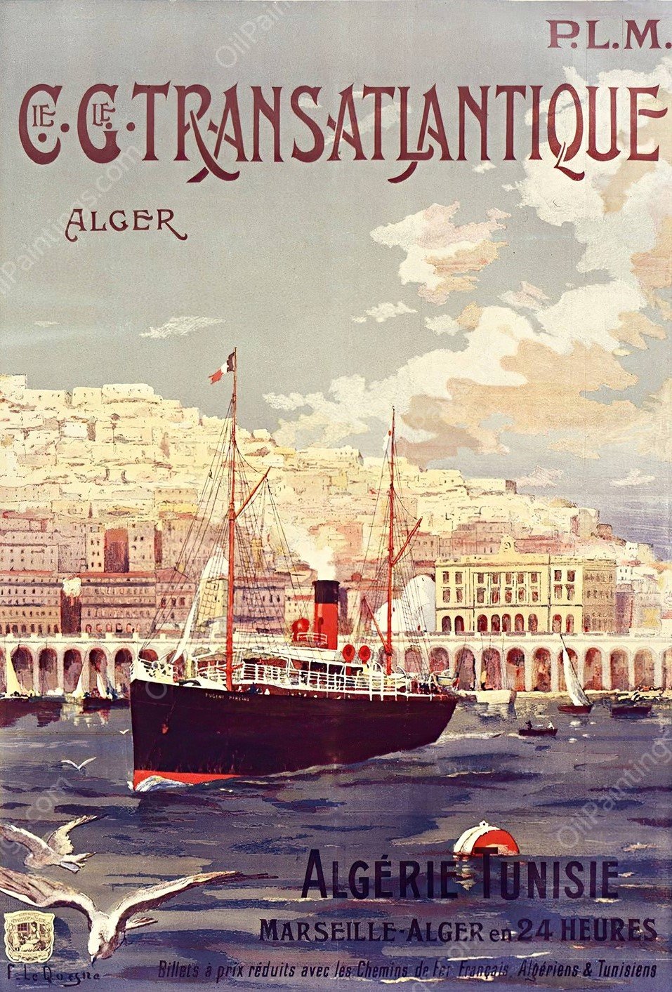 Cie. Cle Transatlantique, Alger  by Fernand Le Quesne - Hand-Painted Oil Painting Reproduction