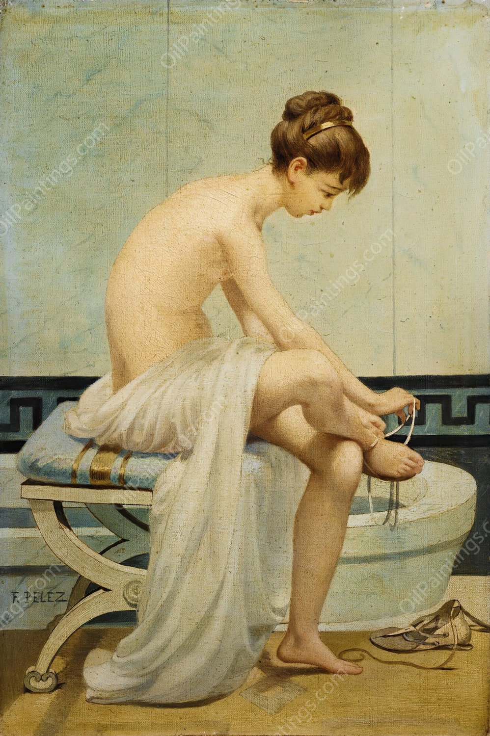 Before the bath, young roman girl by Fernand Pelez - Hand-Painted Oil Painting Reproduction