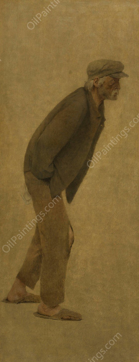 La Bouchee de pain; homme courbe en avant, mains dans les poches  by Fernand Pelez - Hand-Painted Oil Painting Reproduction