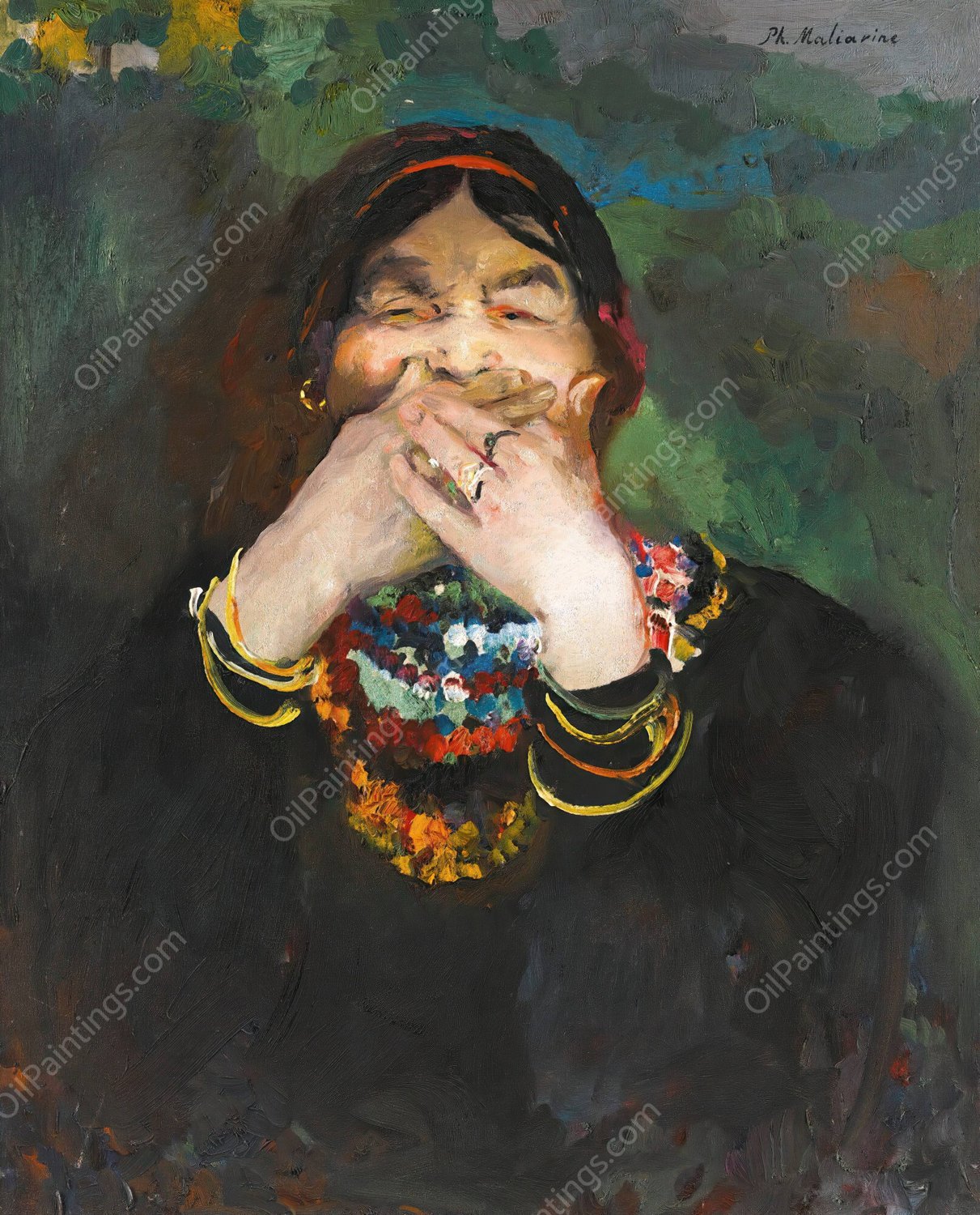 Laughing Baba by Filipp Malyavin - Hand-Painted Oil Painting Reproduction