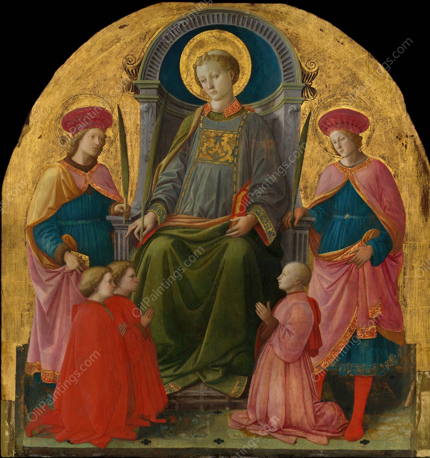Saint Lawrence Enthroned with Saints and Donors  by Filippo Lippi - Hand-Painted Oil Painting Reproduction