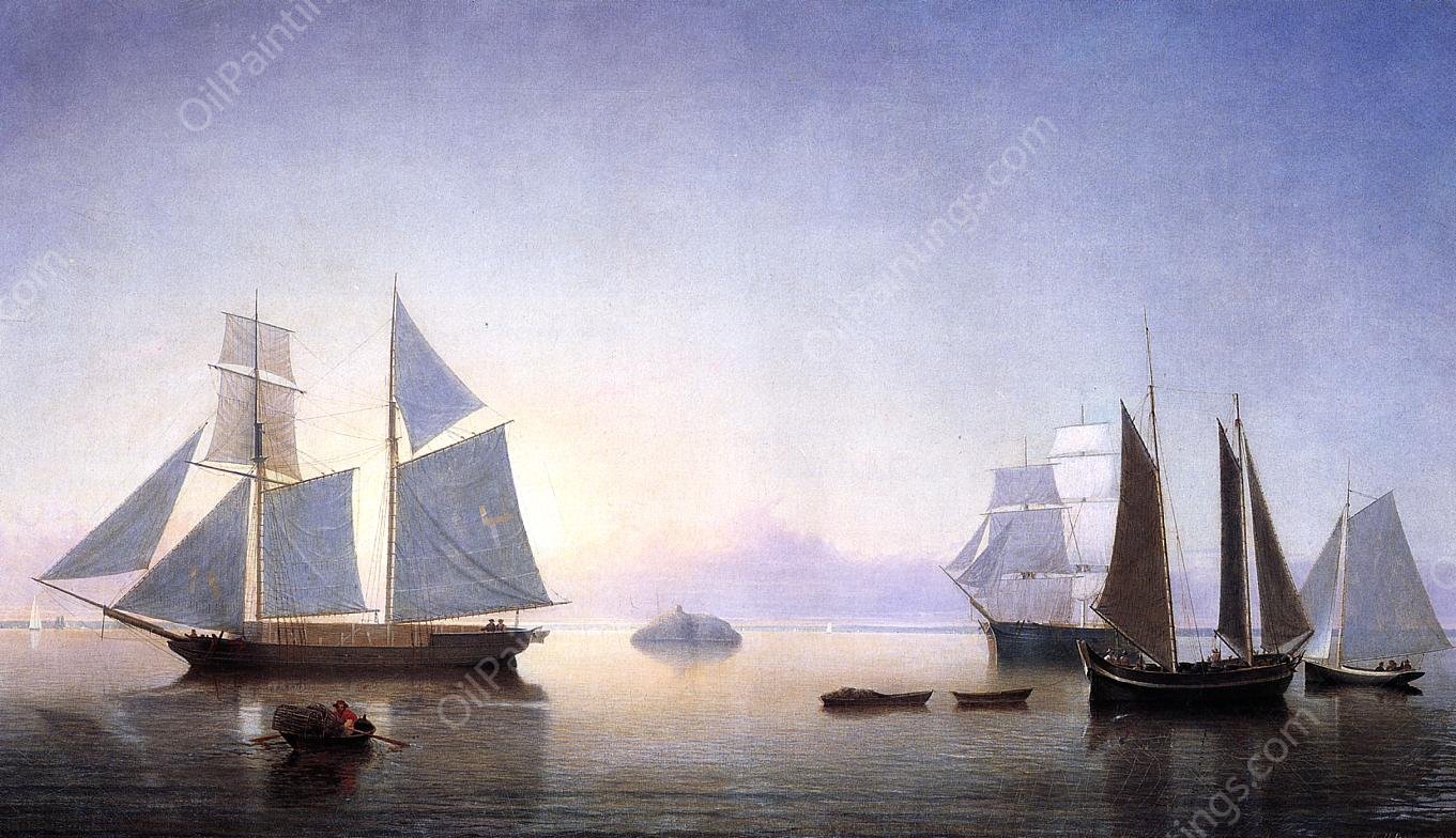 Becalmed off Halfway Rock by Fitz Hugh Lane - Hand-Painted Oil Painting Reproduction
