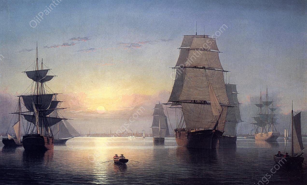 Boston Harbor at Sunset II by Fitz Hugh Lane - Hand-Painted Oil Painting Reproduction