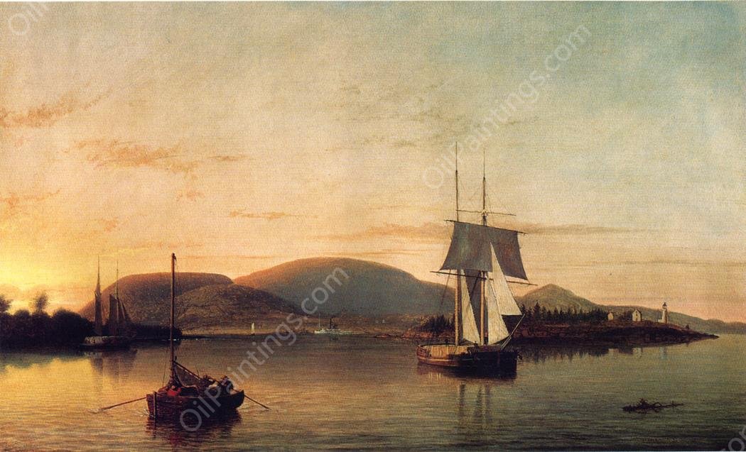Camden Mountains from the South Entrance to the Harbor by Fitz Hugh Lane - Hand-Painted Oil Painting Reproduction
