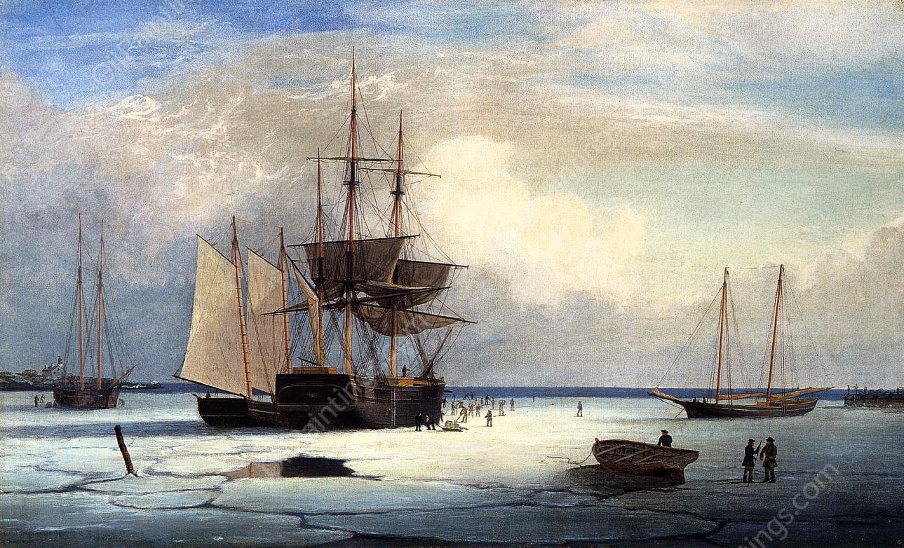 Ships in Ice off Ten Pound Island by Fitz Hugh Lane - Hand-Painted Oil Painting Reproduction