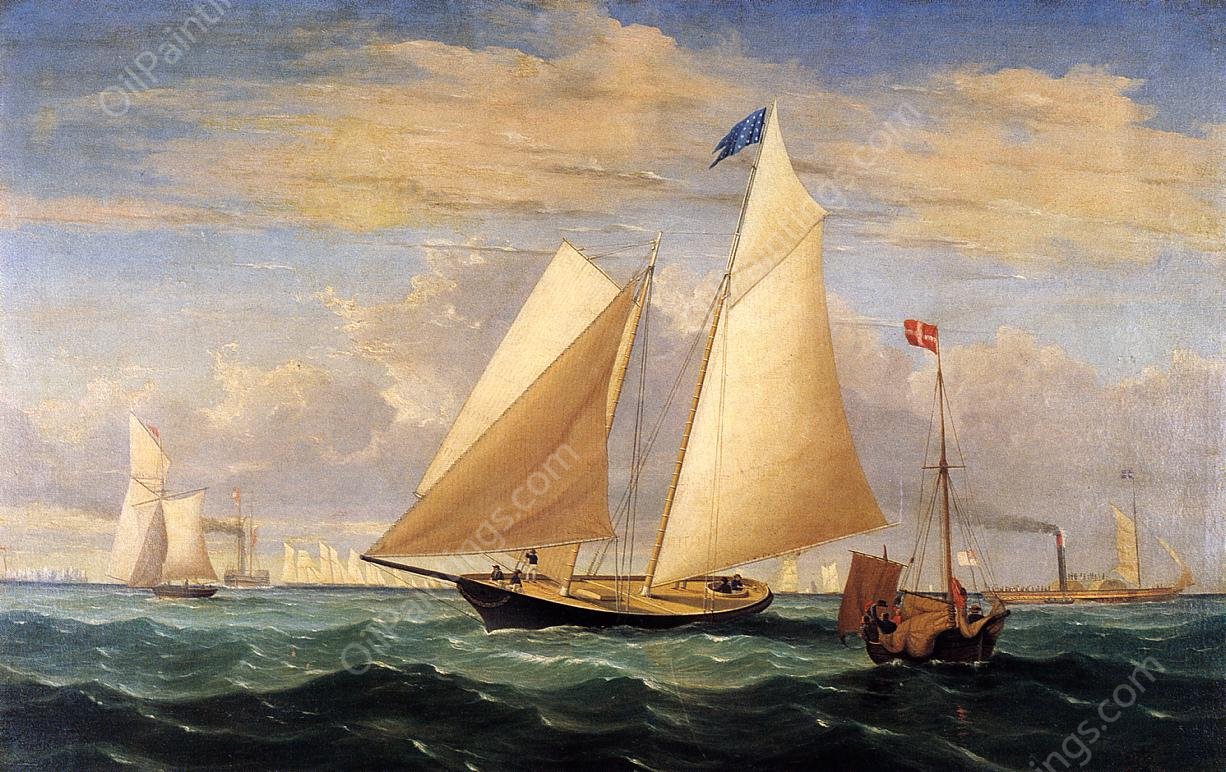 The Yacht 'America' Winning the International Race by Fitz Hugh Lane - Hand-Painted Oil Painting Reproduction