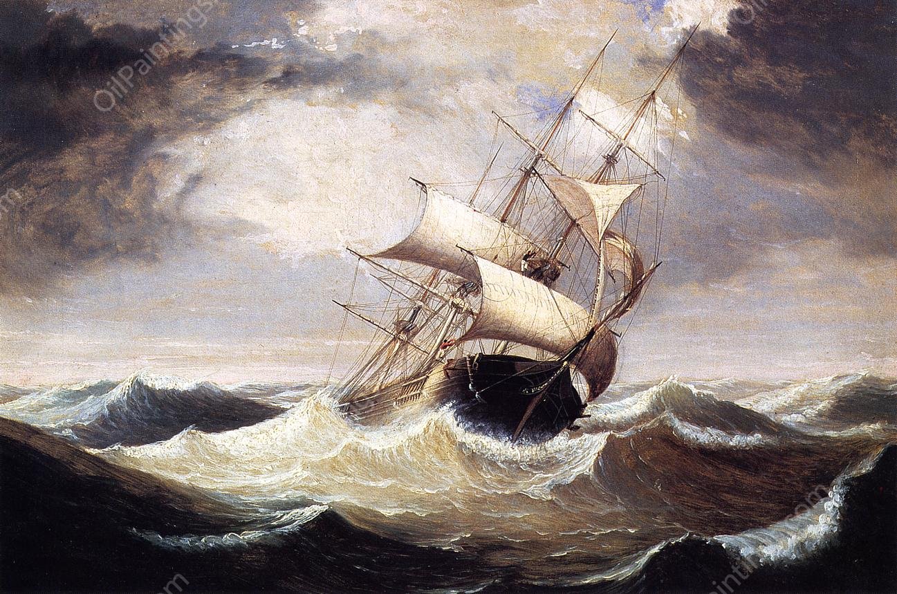 Three-Master on a Rough Sea by Fitz Hugh Lane - Hand-Painted Oil Painting Reproduction