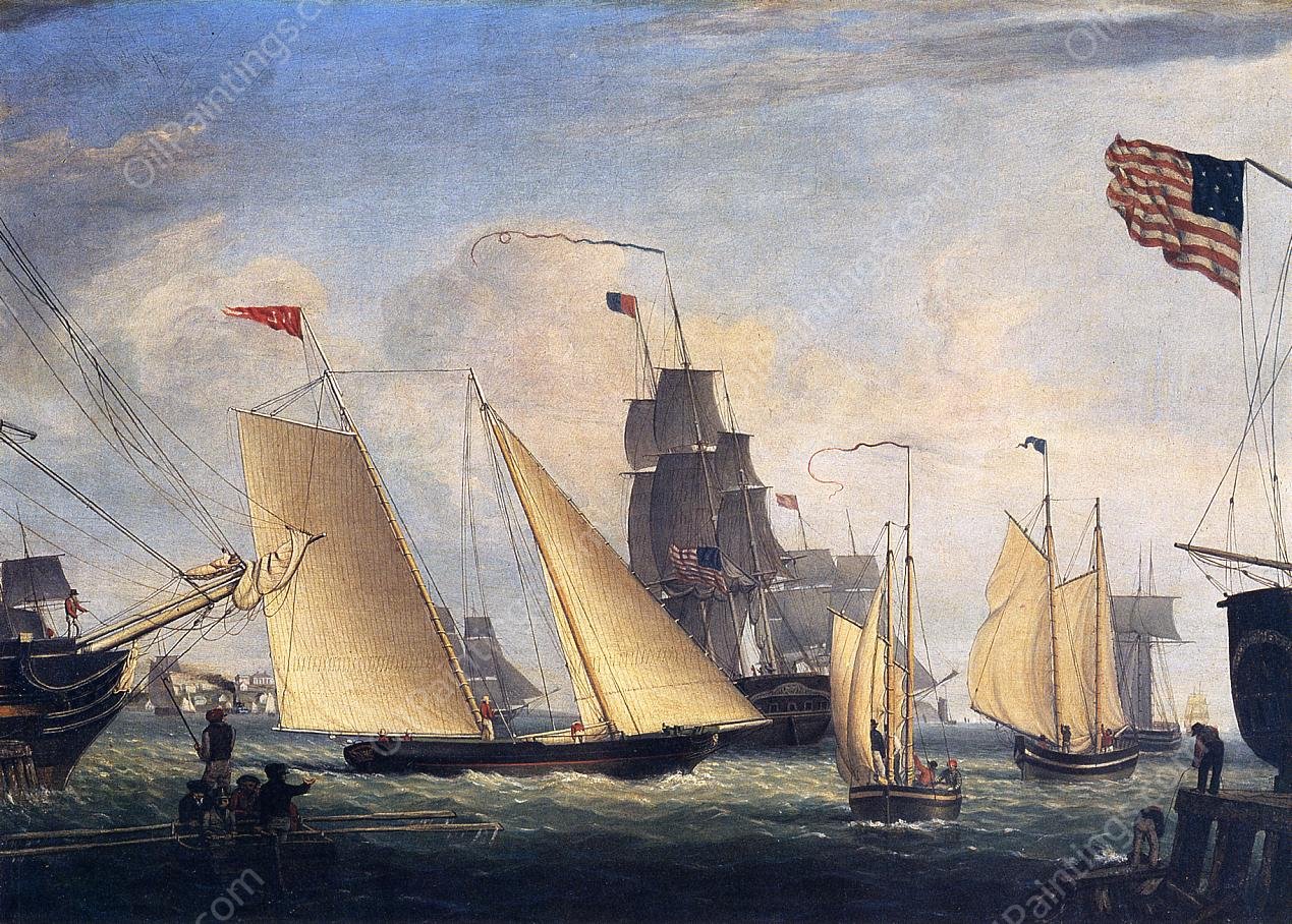 Yacht 'Northern Light' in Boston Harbor by Fitz Hugh Lane - Hand-Painted Oil Painting Reproduction