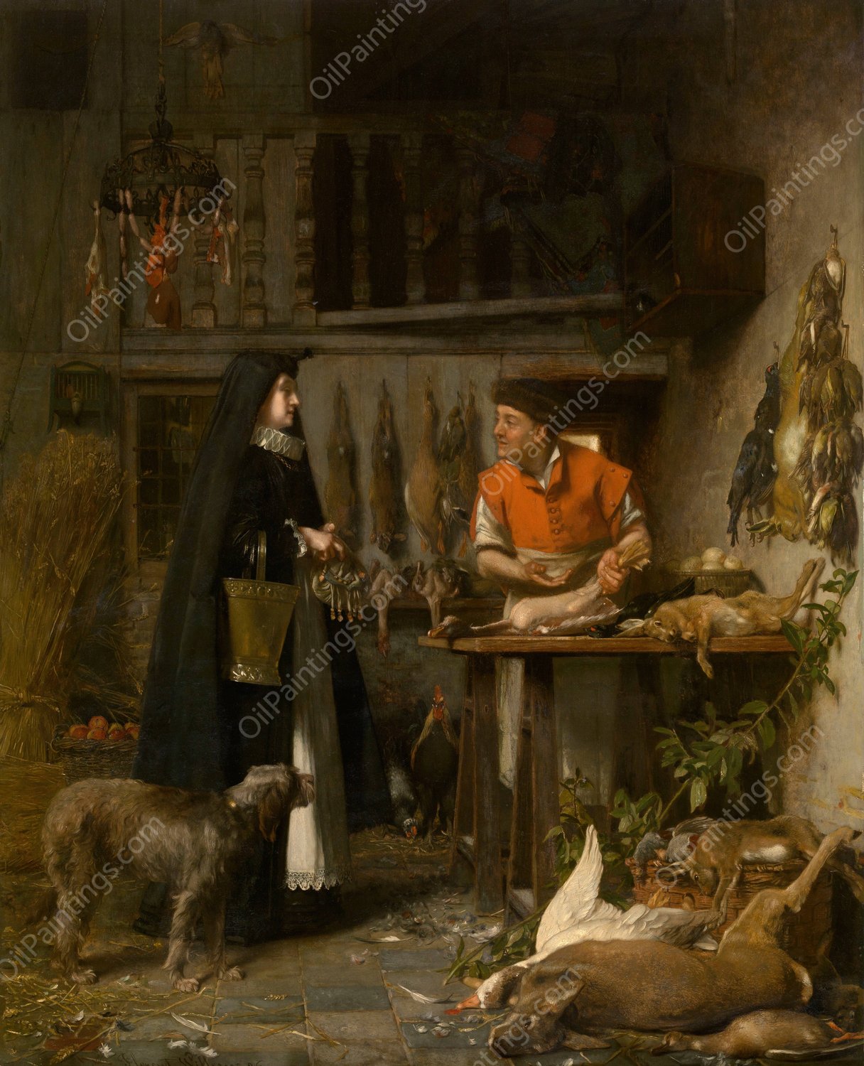 Market Scene in the 17th Century by Florent Willems - Hand-Painted Oil Painting Reproduction