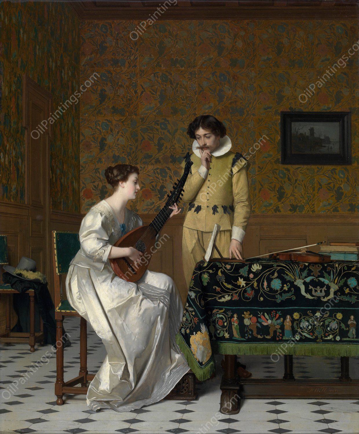 Musician by Florent Willems - Hand-Painted Oil Painting Reproduction