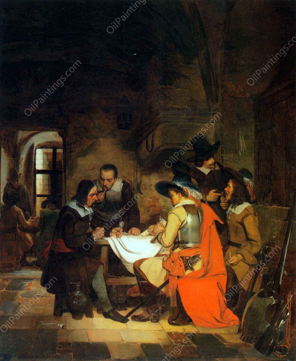 The Cardplayers by Florent Willems - Hand-Painted Oil Painting Reproduction