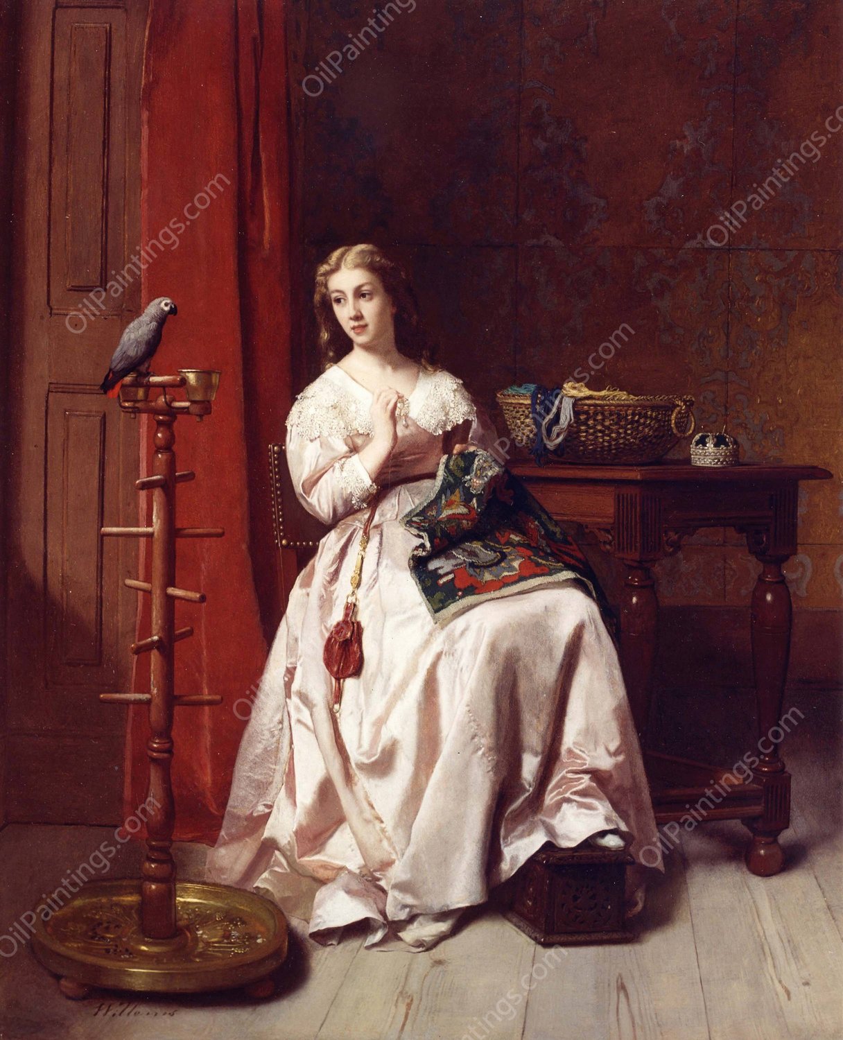 The Tapestry by Florent Willems - Hand-Painted Oil Painting Reproduction