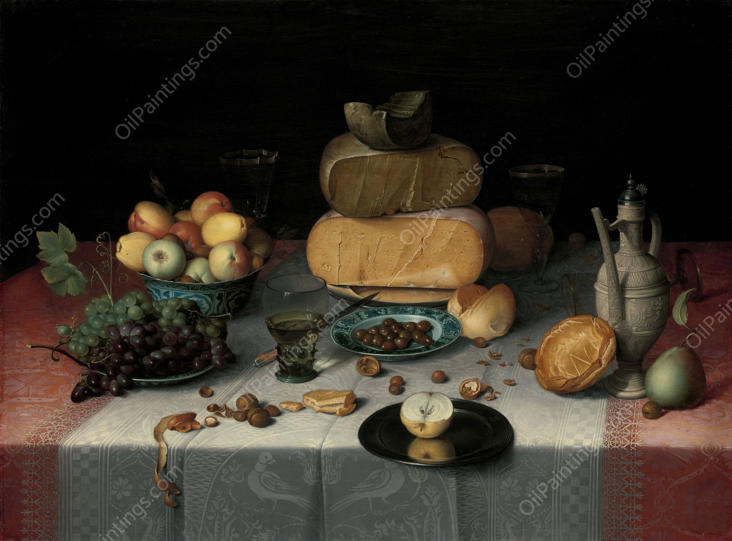 Still Life with Cheese  by Floris Claesz Van Dijck - Hand-Painted Oil Painting Reproduction
