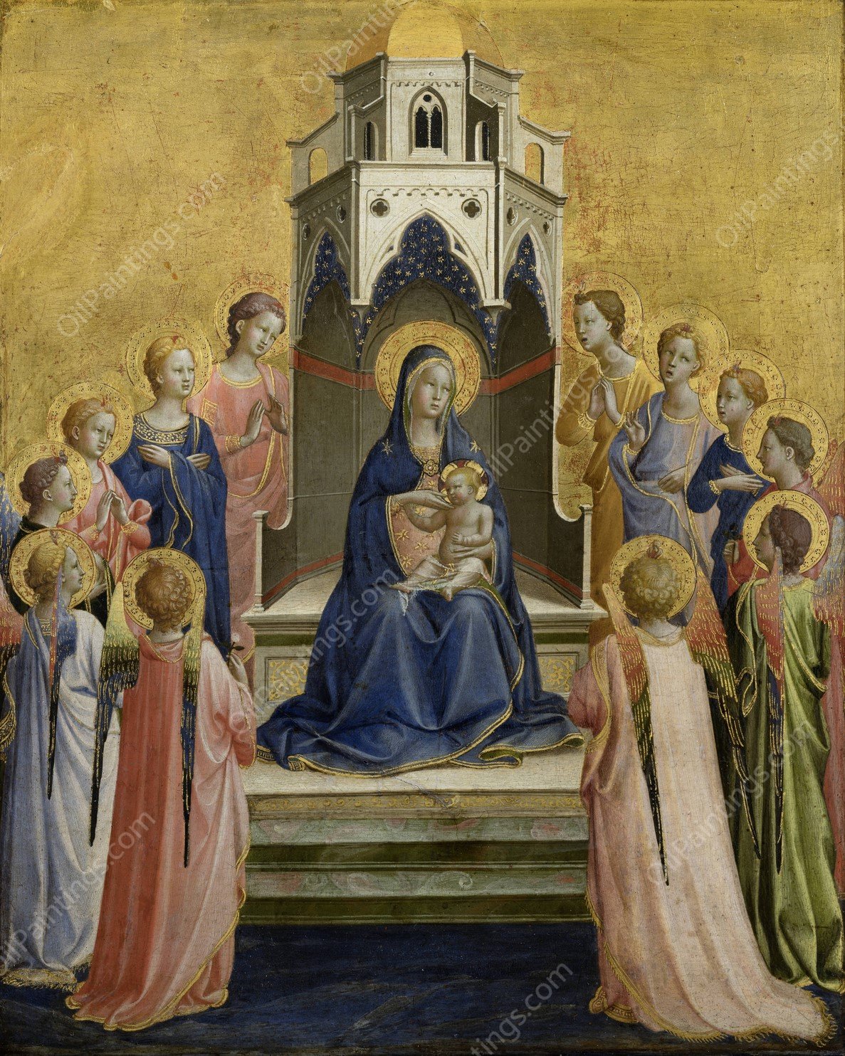 Madonna and Child Enthroned and Twelve Angels  by Fra Angelico - Hand-Painted Oil Painting Reproduction