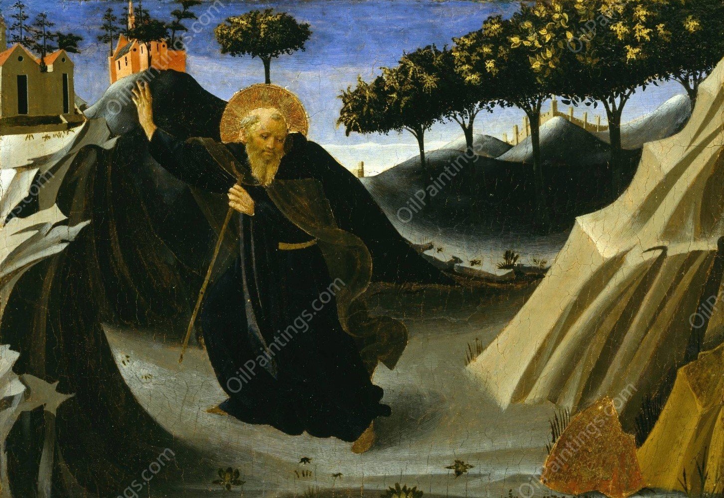 Saint Anthony Abbot Shunning the Mass of Gold  by Fra Angelico - Hand-Painted Oil Painting Reproduction