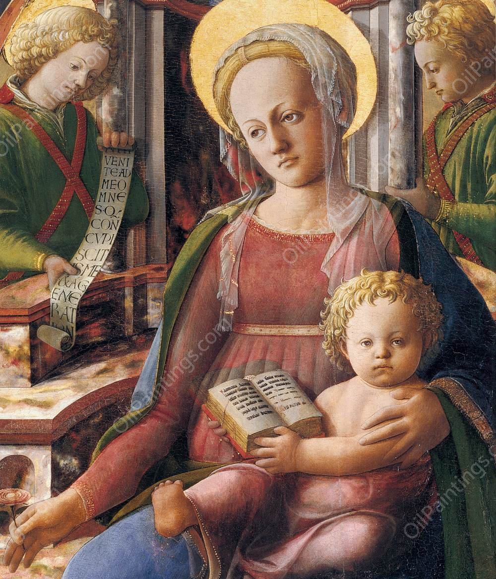 Madonna and Child Enthroned with Two Angels Detail by Fra Filippo Lippi - Hand-Painted Oil Painting Reproduction