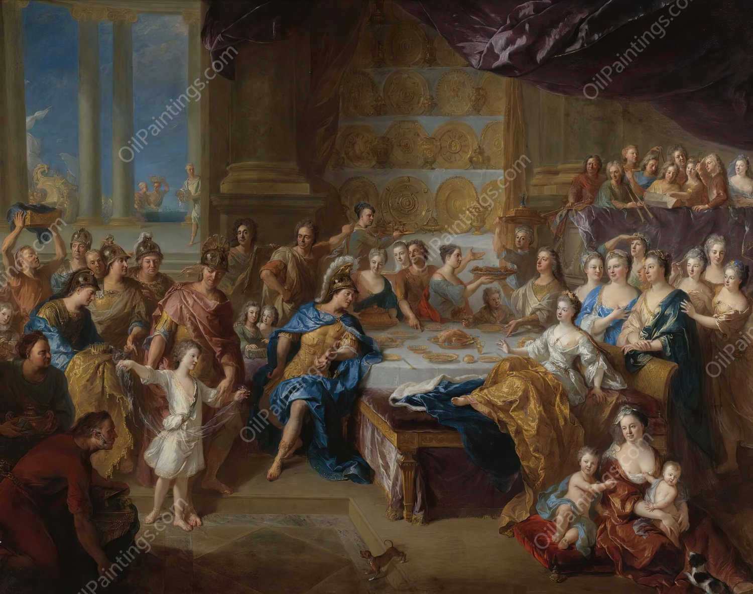 The Feast Of Dido And Aeneas; An Allegorical Portrait Of The Family Of The Duc And Duchesse Du Maine by Francois De Troy - Hand-Painted Oil Painting Reproduction
