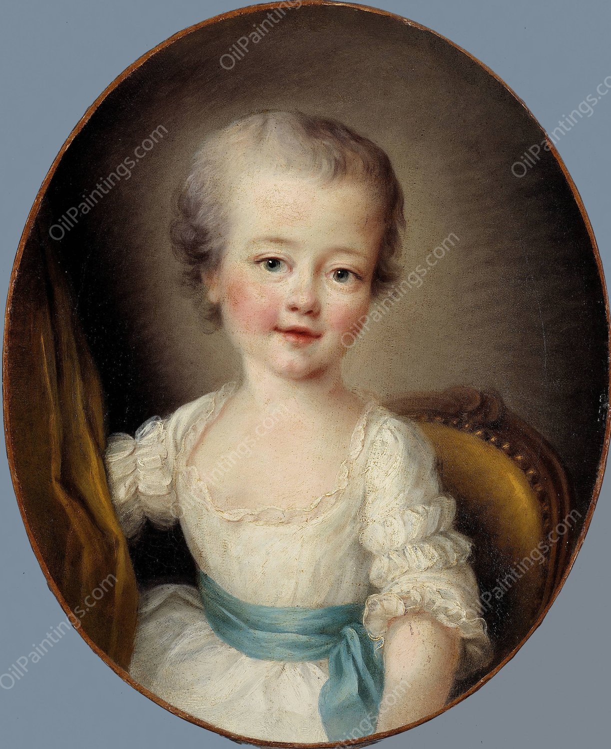 Portrait de petite fille en robe blanche, dite Alexandrine Lenormant d'Etiolles  by Francois-Hubert Drouais - Hand-Painted Oil Painting Reproduction
