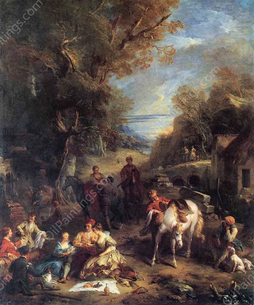 Hunting Picnic by Francois Lemoyne - Hand-Painted Oil Painting Reproduction