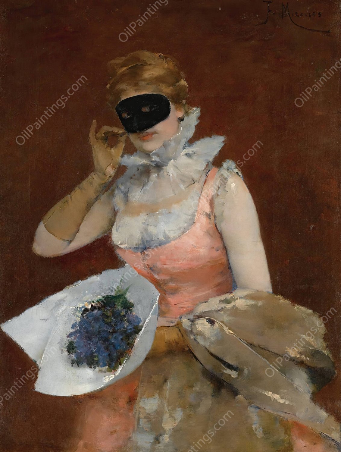 Mujer Con Mascara  by Francesc Miralles I Galaup - Hand-Painted Oil Painting Reproduction