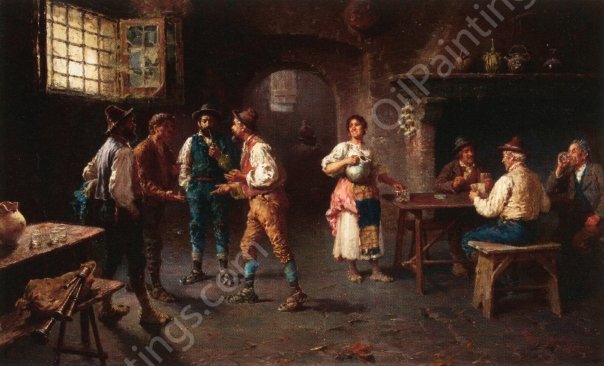 A Lively Discussion by Francesco Bergamini - Hand-Painted Oil Painting Reproduction