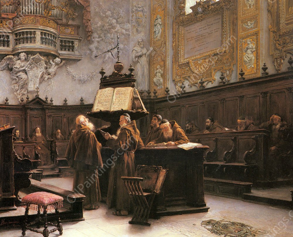 Reading the Choir Notes by Francesco Bergamini - Hand-Painted Oil Painting Reproduction