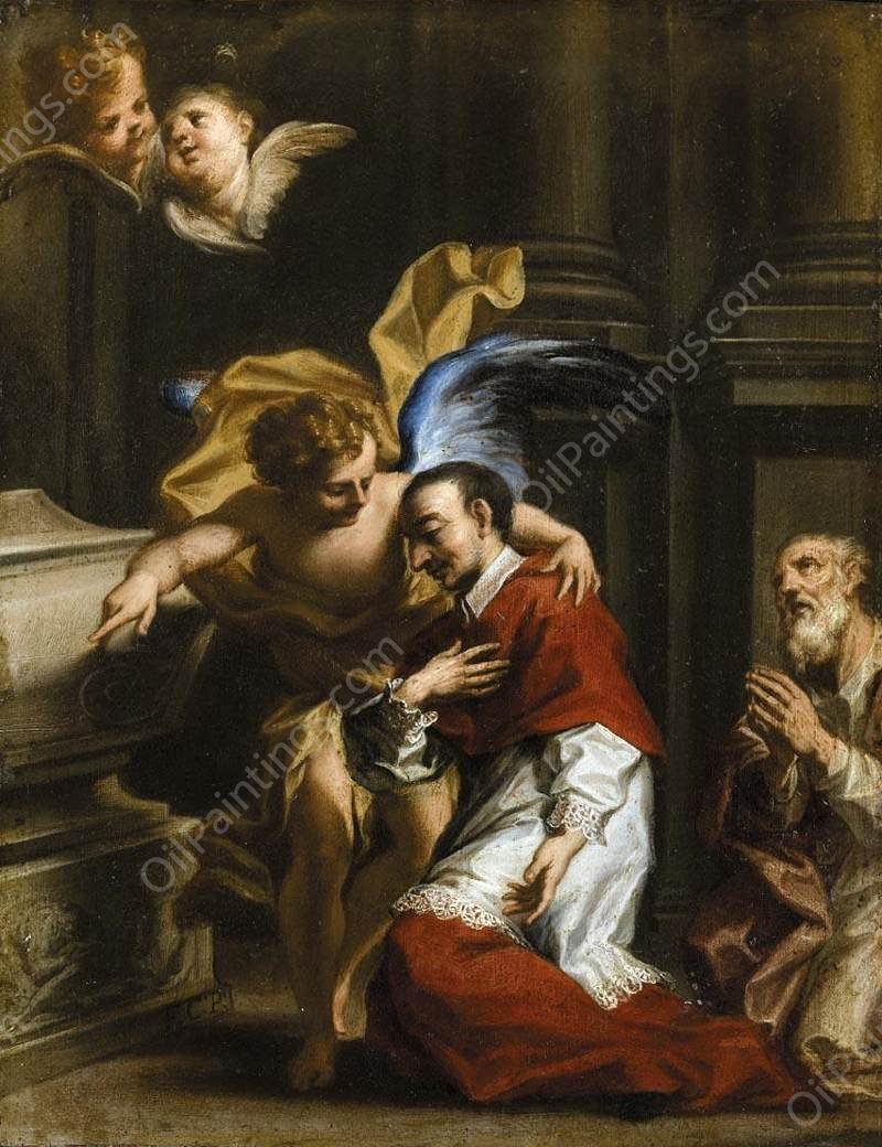St Carlo Borromeo Tended by an Angel by Francesco Caccianiga - Hand-Painted Oil Painting Reproduction