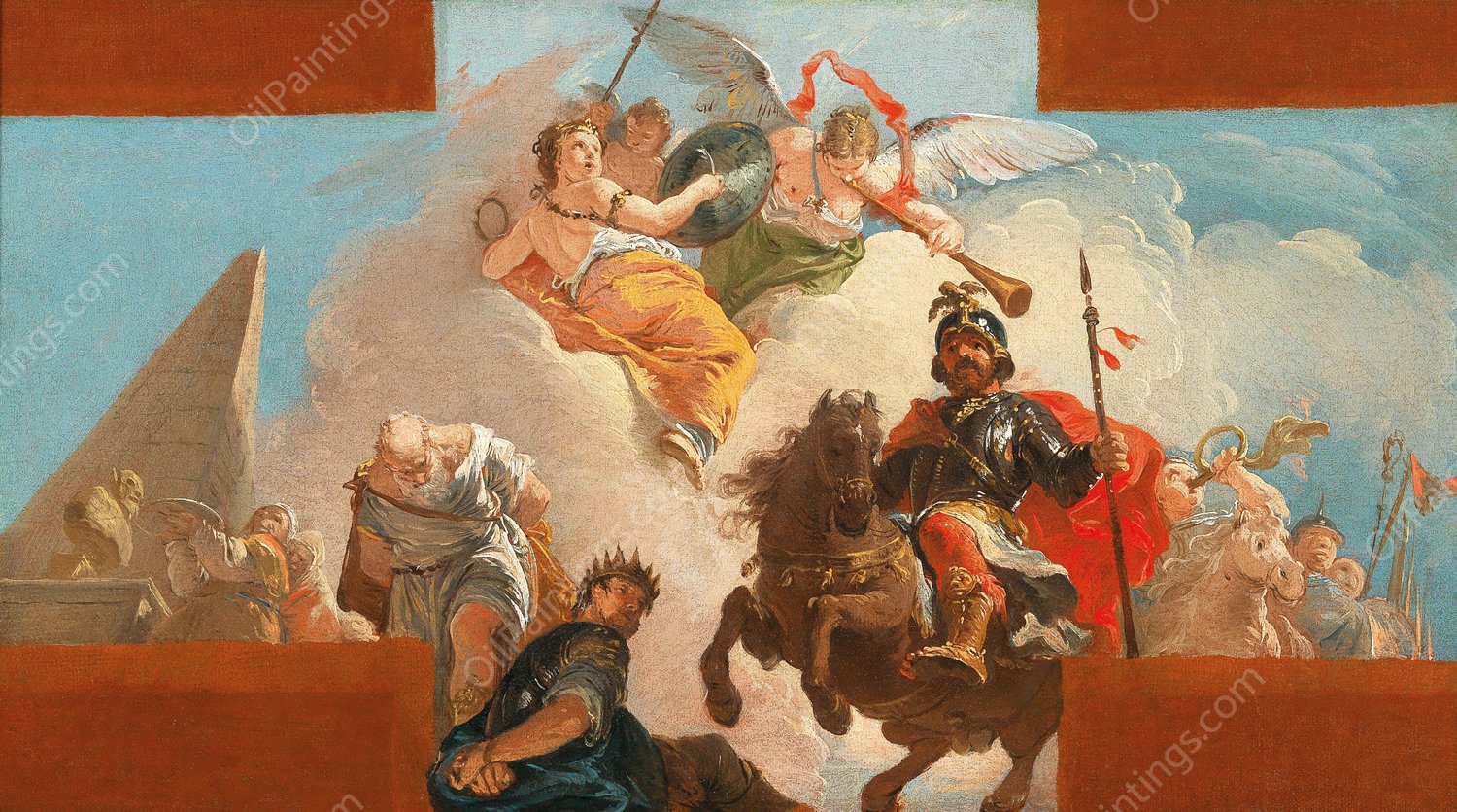 The triumph of a condottiere; a bozzetto for a ceiling decoration by Francesco Fontebasso - Hand-Painted Oil Painting Reproduction
