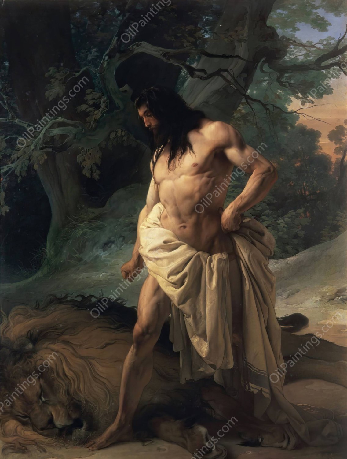 Samson and the Lion  by Francesco Hayez - Hand-Painted Oil Painting Reproduction