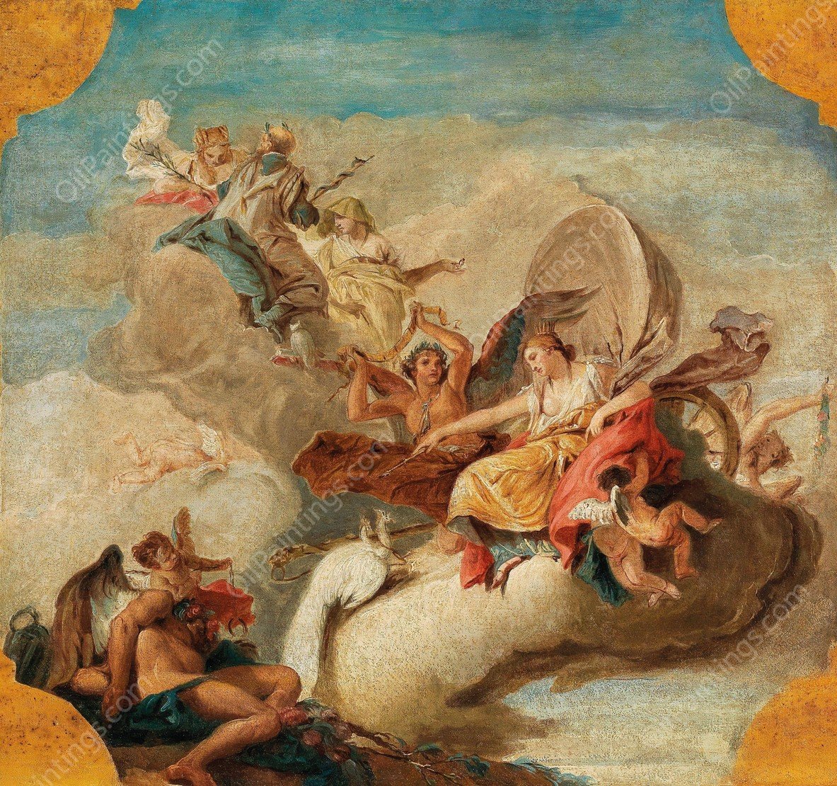 Juno unshackling Time and Chastity with Matrimonial Fidelity and Good Council by Francesco Lorenzi - Hand-Painted Oil Painting Reproduction