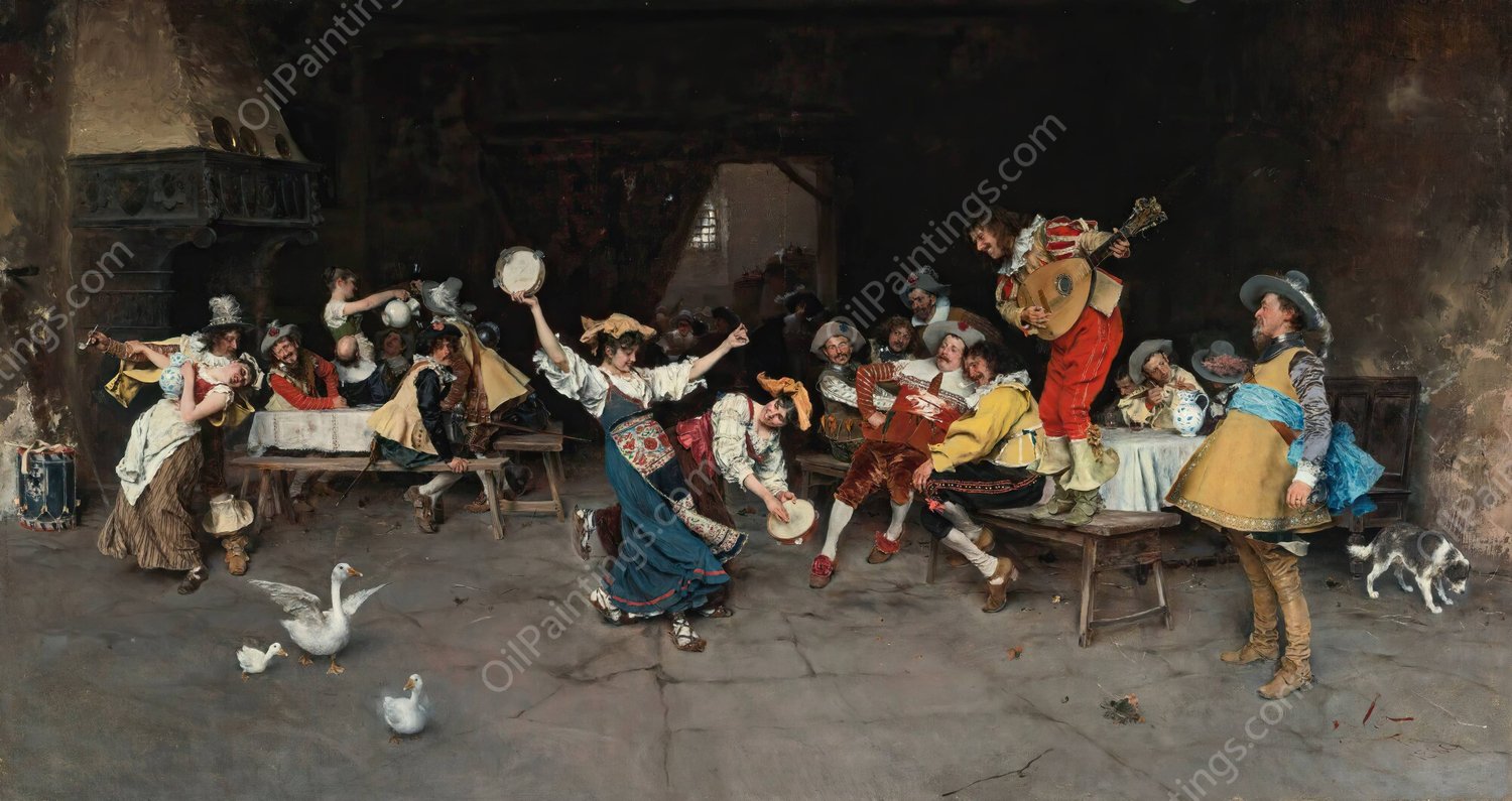 Italian Dance Party  by Francesco Vinea - Hand-Painted Oil Painting Reproduction
