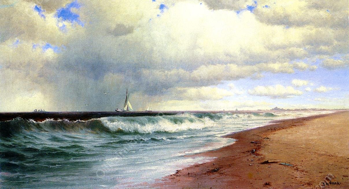 Ships Approaching Atlantic City by Francis A. Silva - Hand-Painted Oil Painting Reproduction