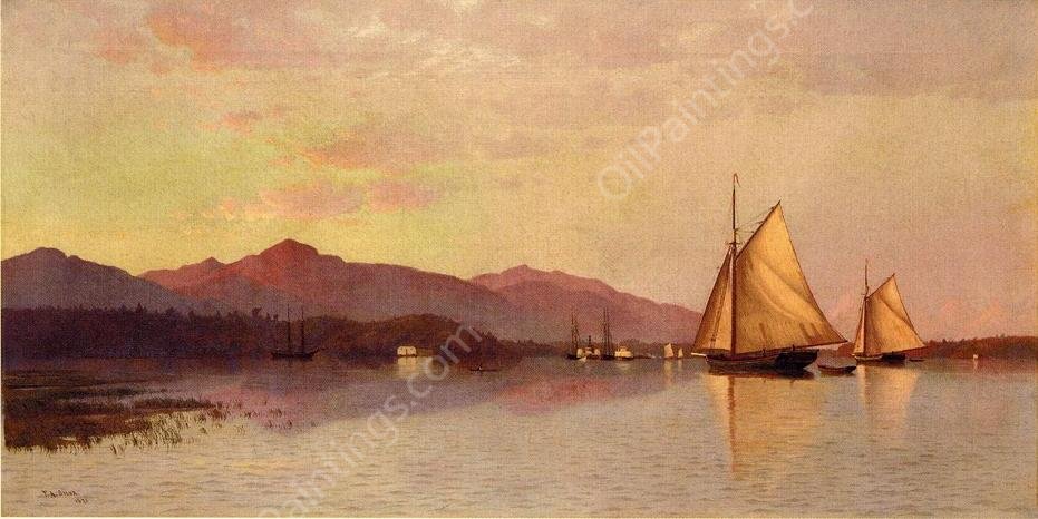 The Hudson River Looking Toward the Catskills by Francis A. Silva - Hand-Painted Oil Painting Reproduction