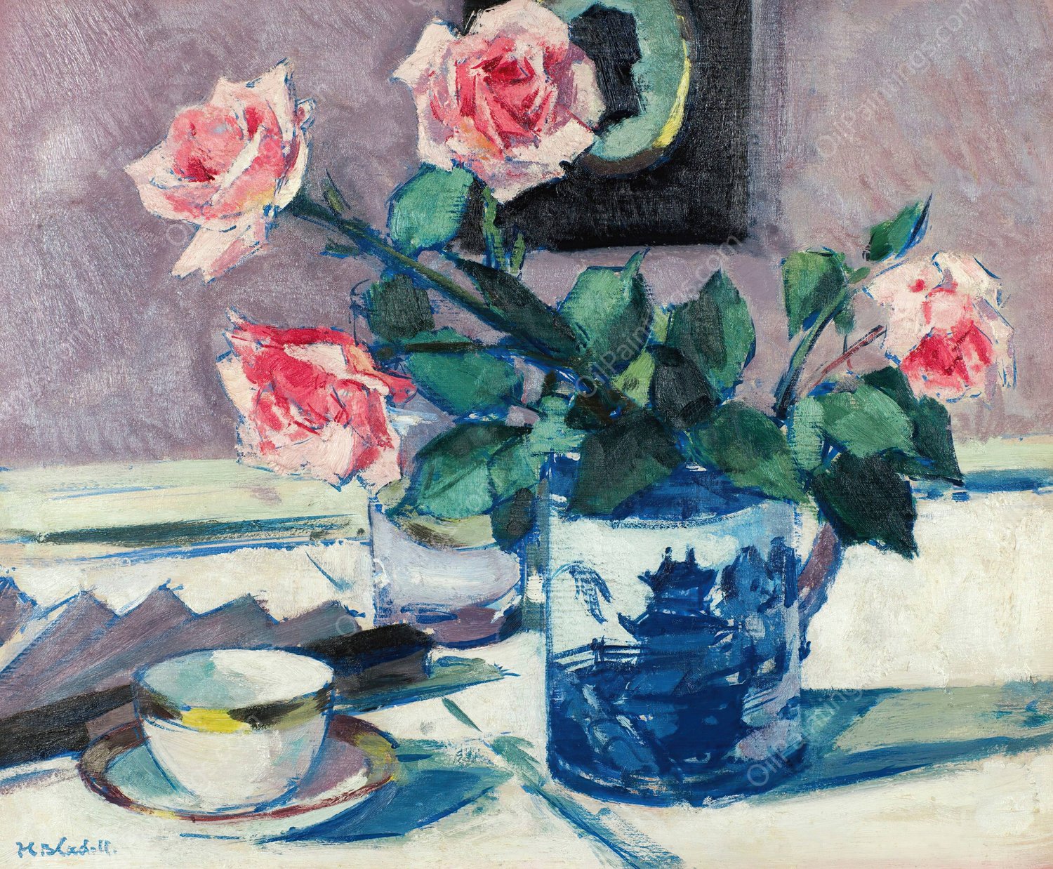 Pink Roses by Francis Campbell Boileau Cadell - Hand-Painted Oil Painting Reproduction