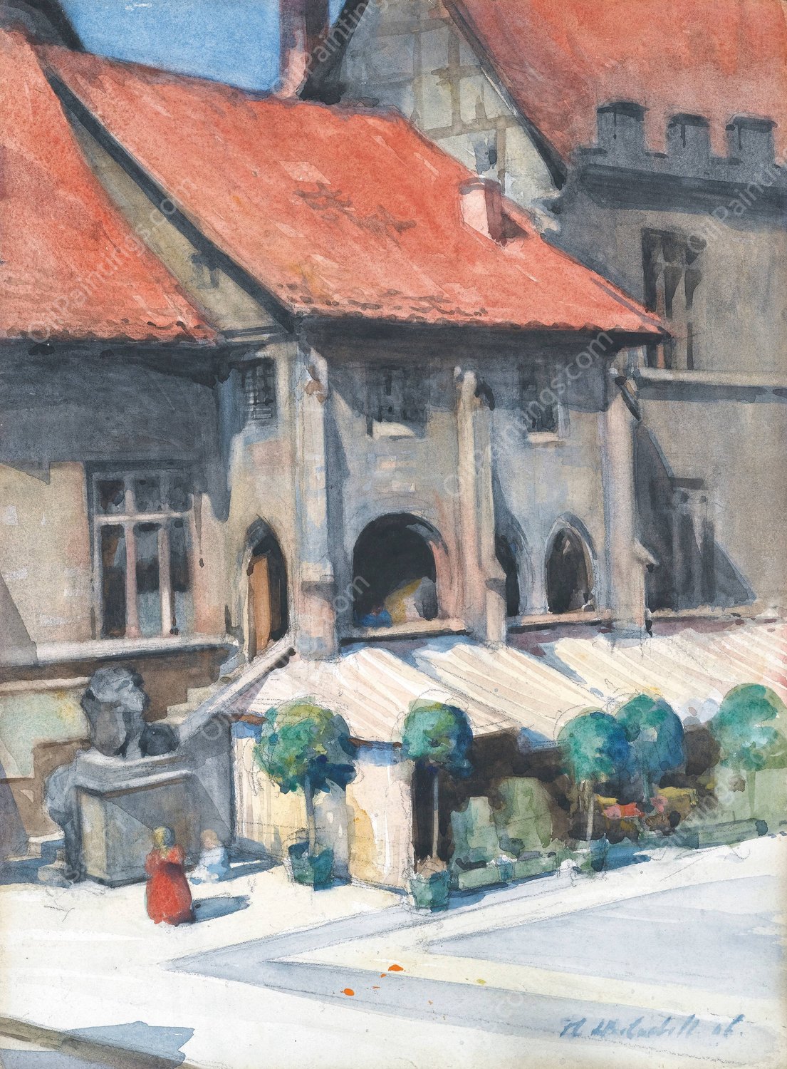 The Rathaus, Gottingen  by Francis Campbell Boileau Cadell - Hand-Painted Oil Painting Reproduction
