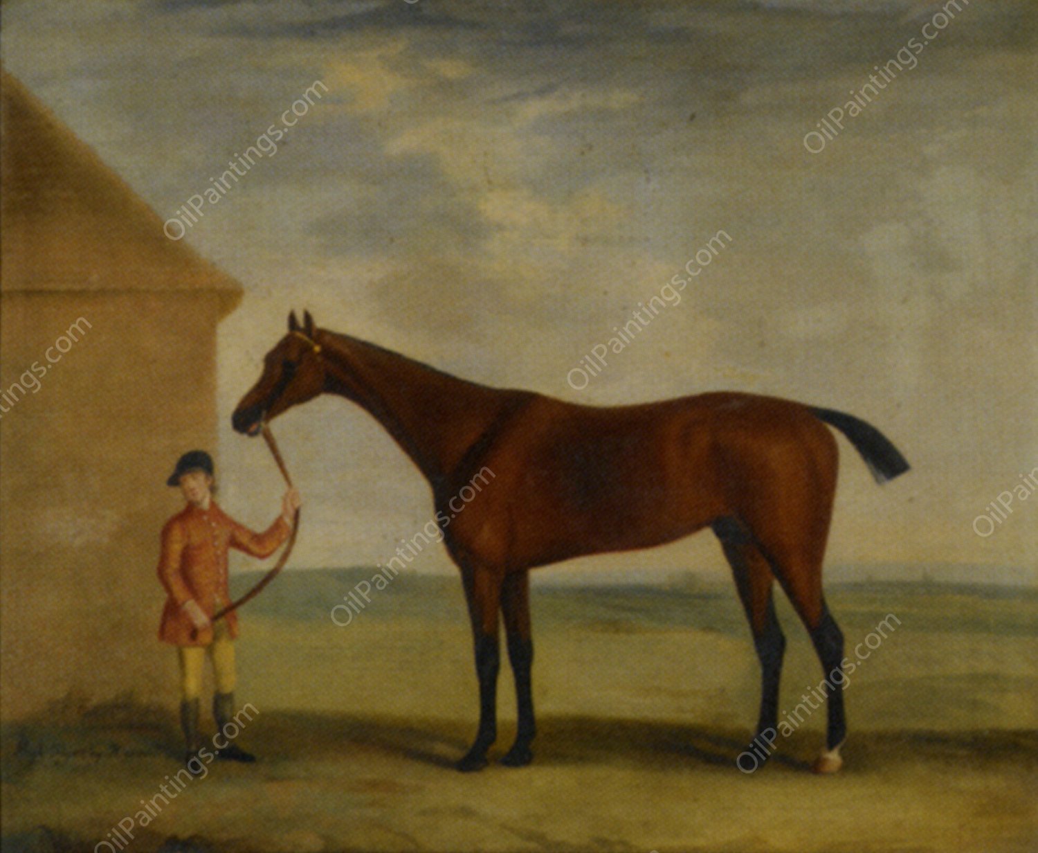 Portrait of Henry Comptons Race Horse Highflyer Held by a Groom by Francis Sartorius - Hand-Painted Oil Painting Reproduction
