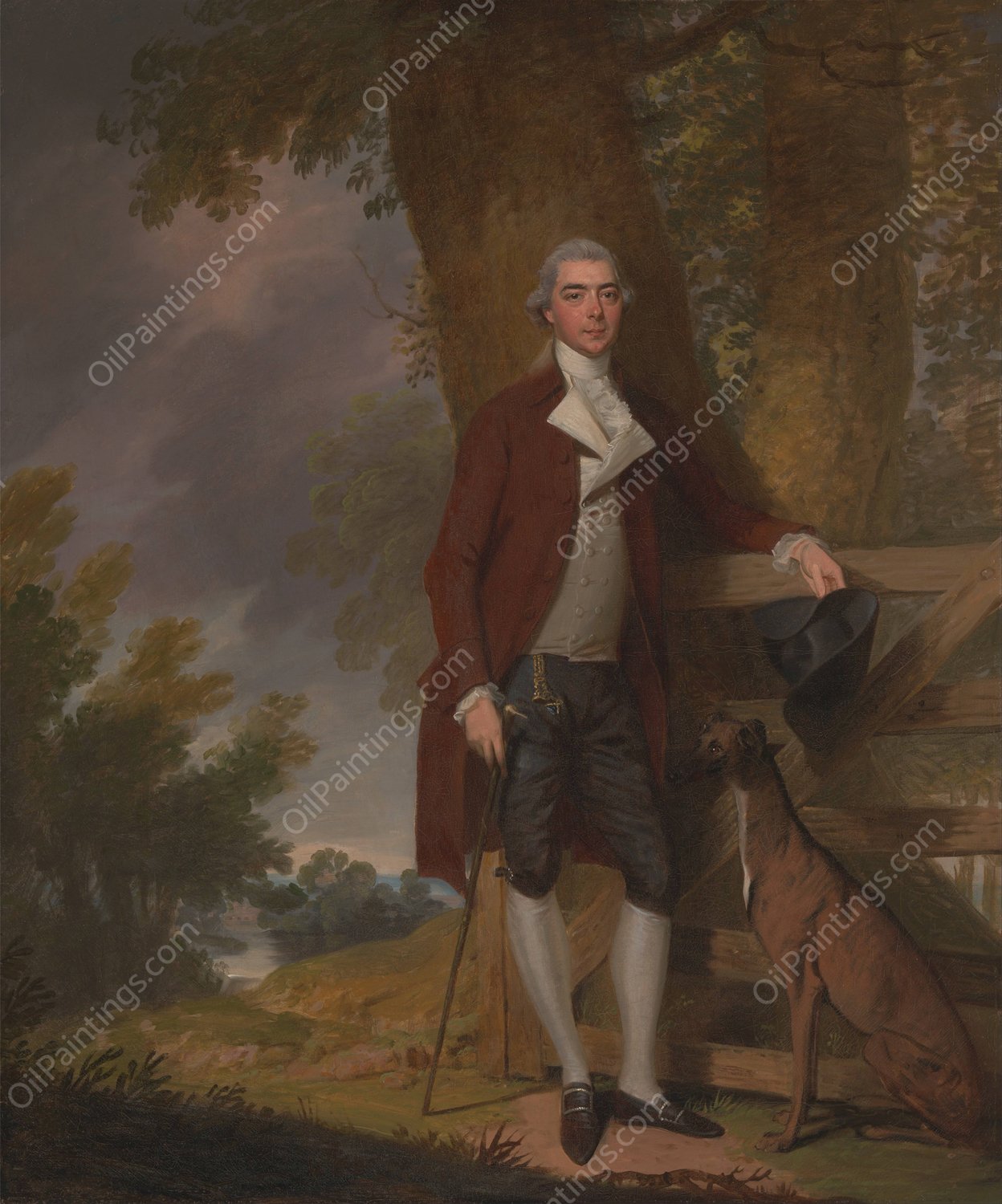 A Gentleman And His Dog In A Landscape by Francis Wheatley - Hand-Painted Oil Painting Reproduction