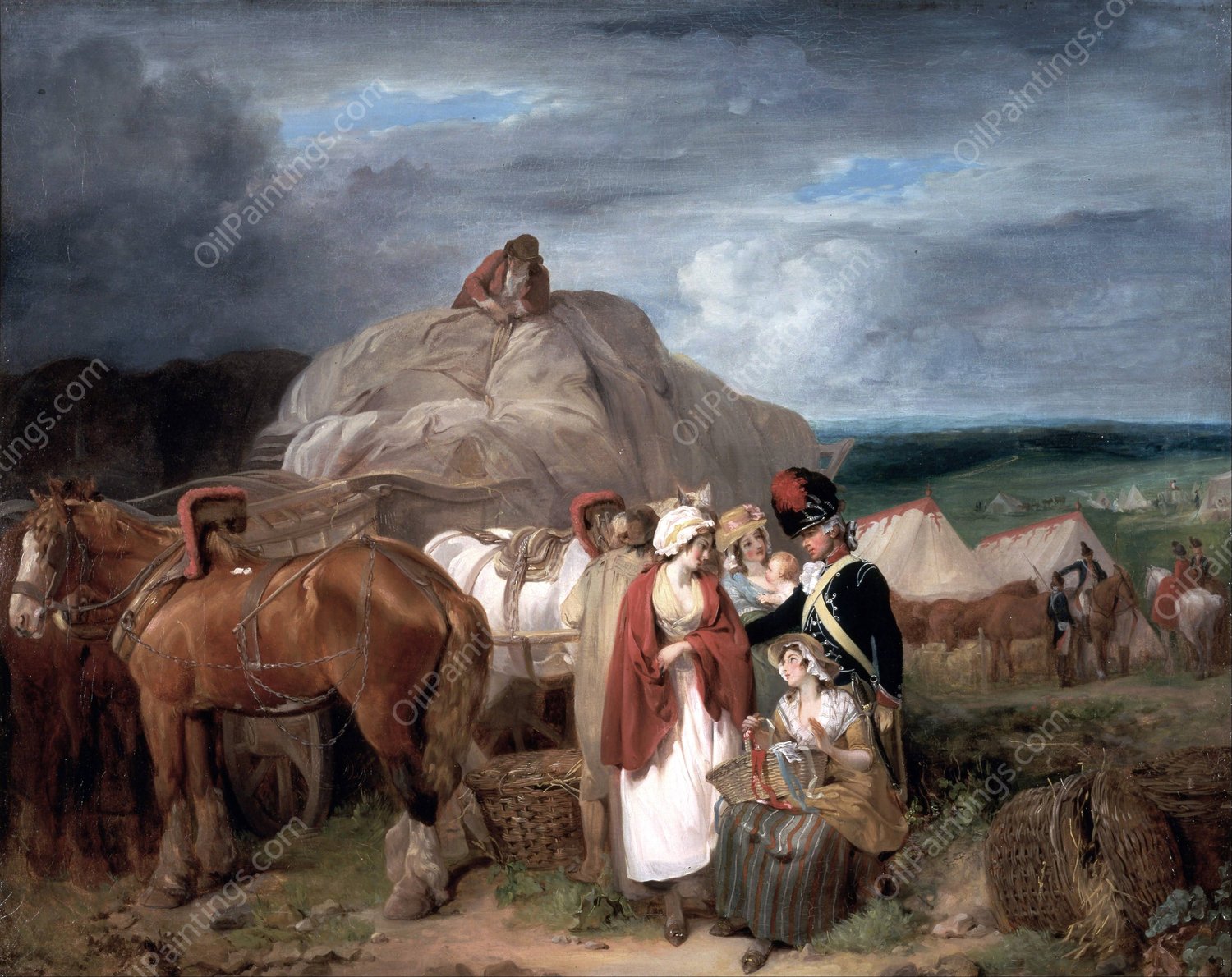 Soldier With Country Women Selling Ribbons, Near A Military Camp by Francis Wheatley - Hand-Painted Oil Painting Reproduction
